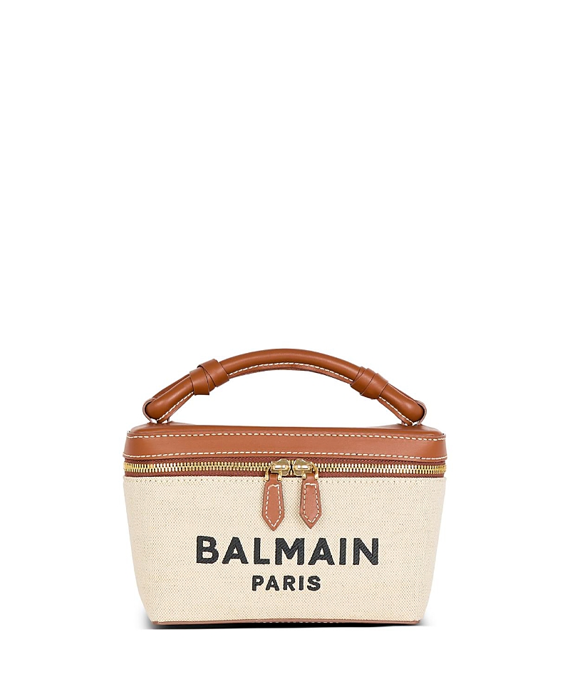 Shop Balmain Women's B-army Vanity Case In Canvas And Leather In Beige
