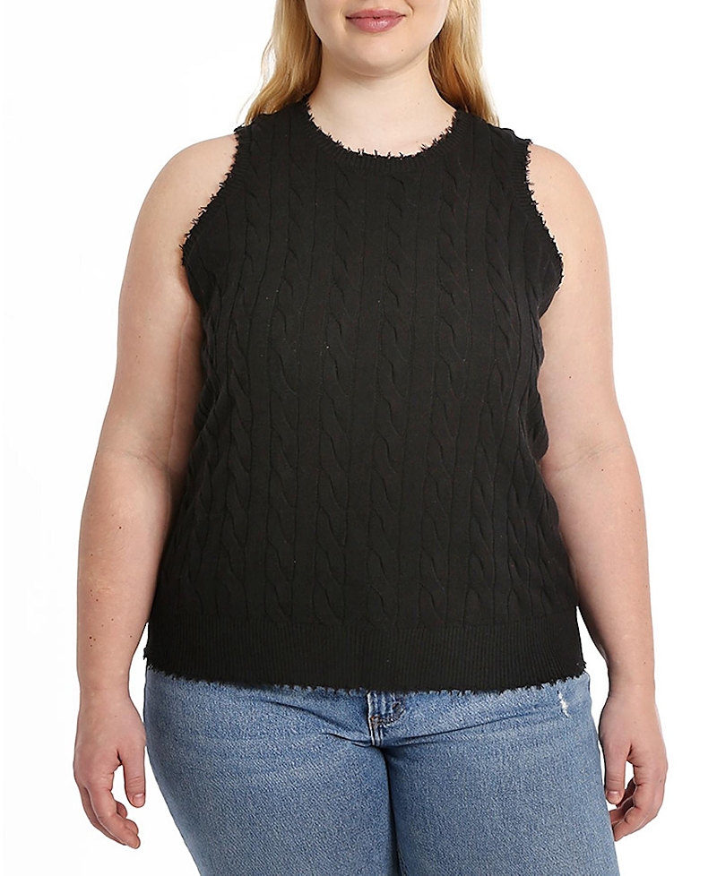Minnie Rose Plus Size Cotton Frayed Cable Tank Top